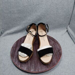 Eric Michael Womens Black Suede Espadrille Wedge Sandals Size 7